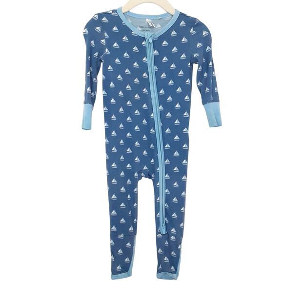 Posh Peanut Bamboo Sleeper Baby 6-9mo Blue Sailboat Footed/Footless Full Zip - Picture 1 of 5